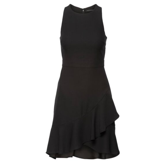 Banana Republic Black Fit Flare RacerBack Faux Wrap Ruffle Sleeveless Dress 0 - Picture 10 of 10